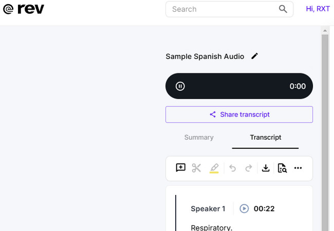 rev main interface for spanish translation