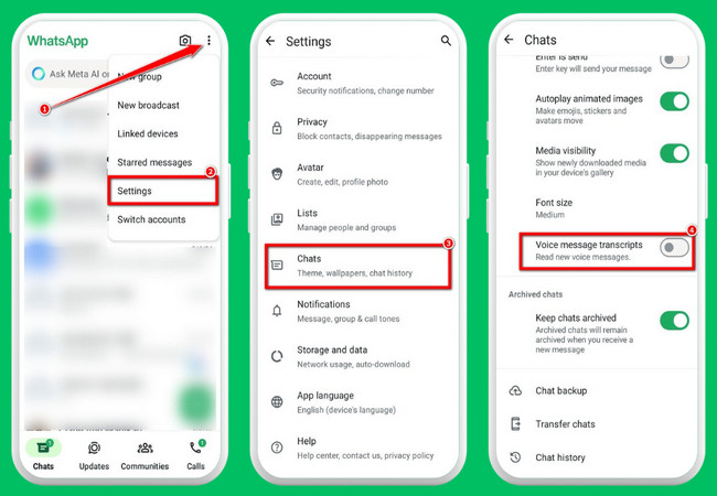 access settings and voice messages on WhatsApp