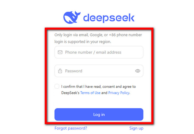 log in an account on deepseek