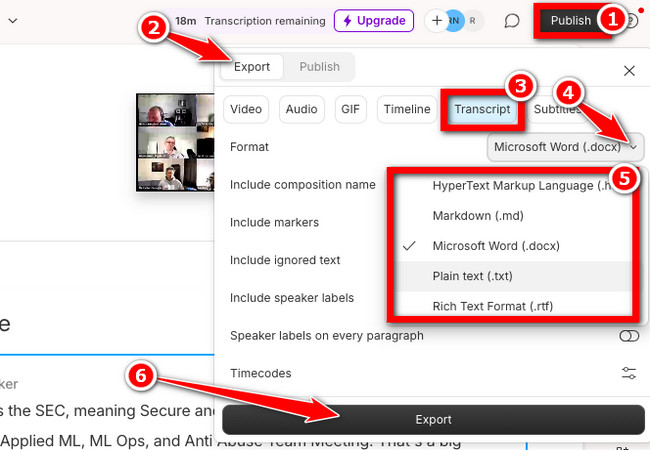 descript choose output format and export it