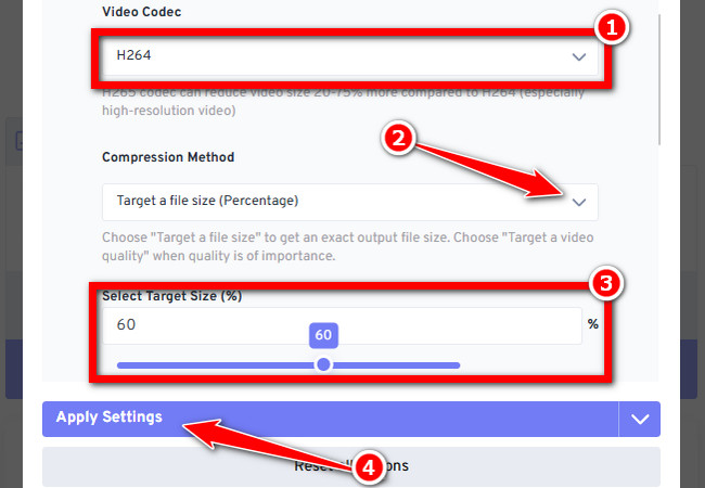 manually tweak settings to reduce video size