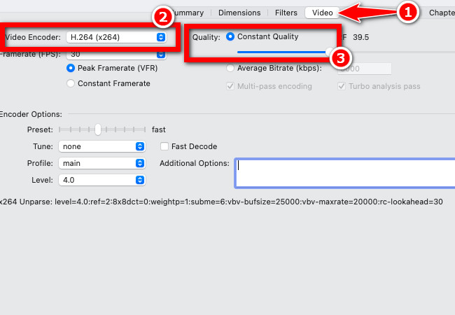 set the settings to reduce video size