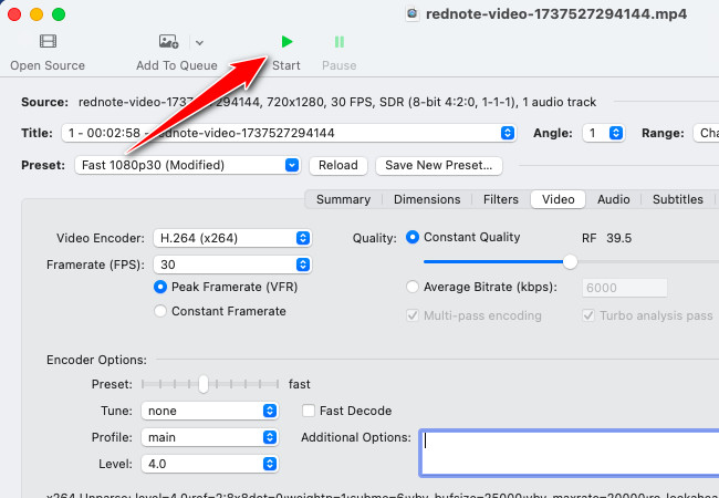 start the encoding process on handbrake