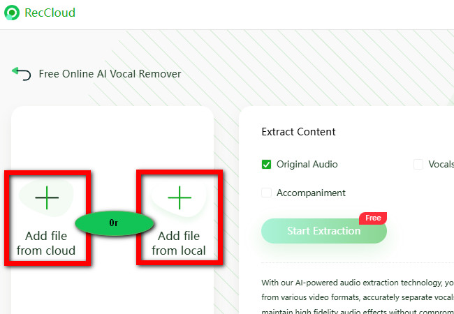 import the video file on reccloud audio extractor