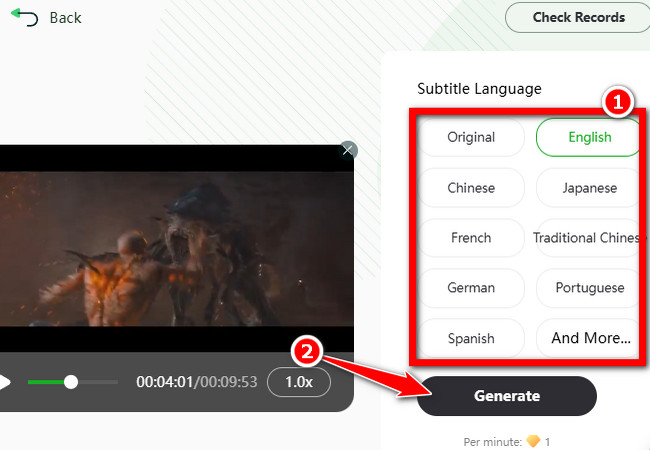 select the original language then generate