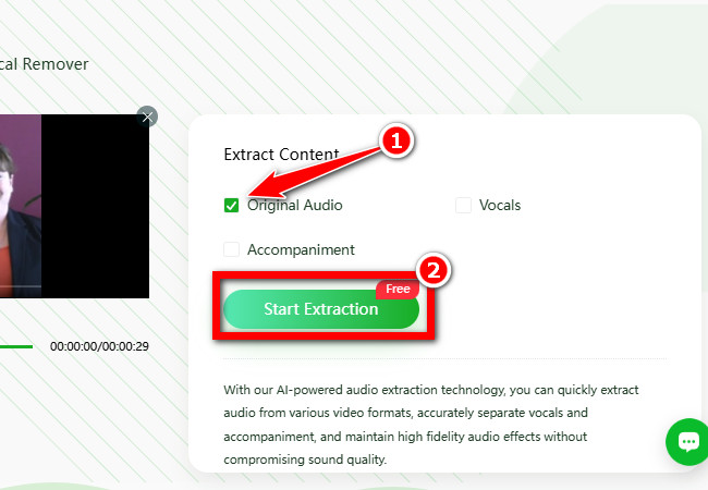 select original audio and click start extraction