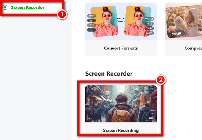 select the screen recording feature on reccloud