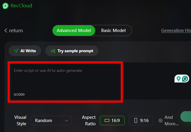 paste the deepseek prompt on the video generator