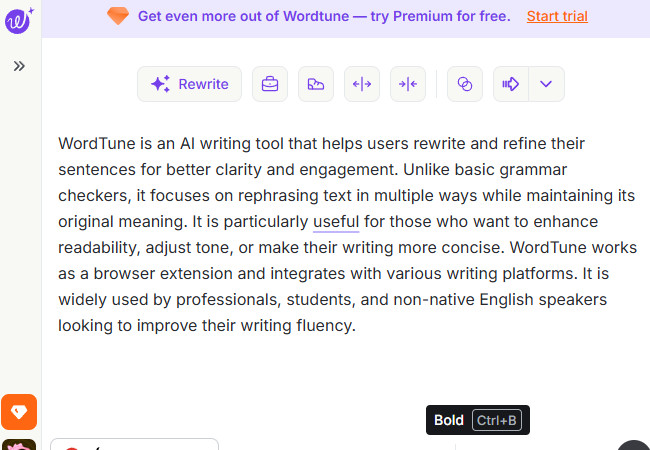 wordtune ai tool main interface