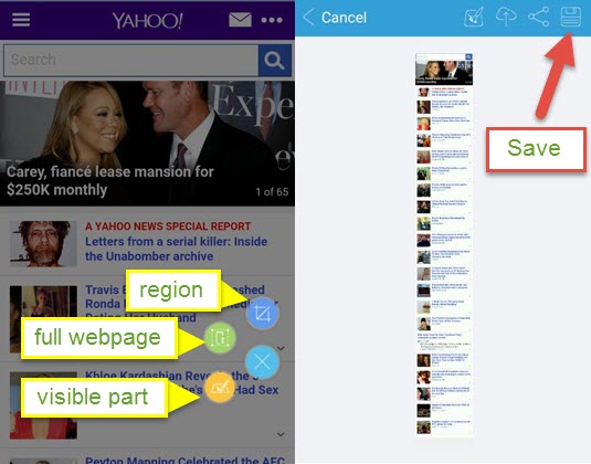 how to screenshot full webpages on Android