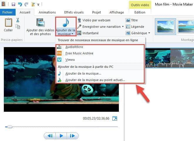 sync audio avec Movie Maker