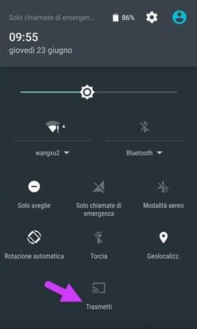 menu delle notifiche