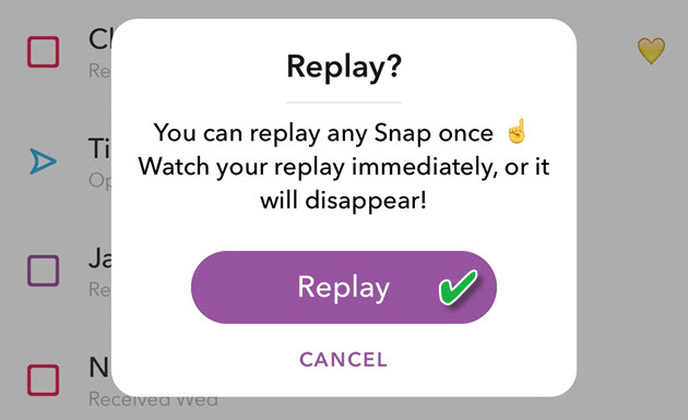 Replay feature in Snapchat