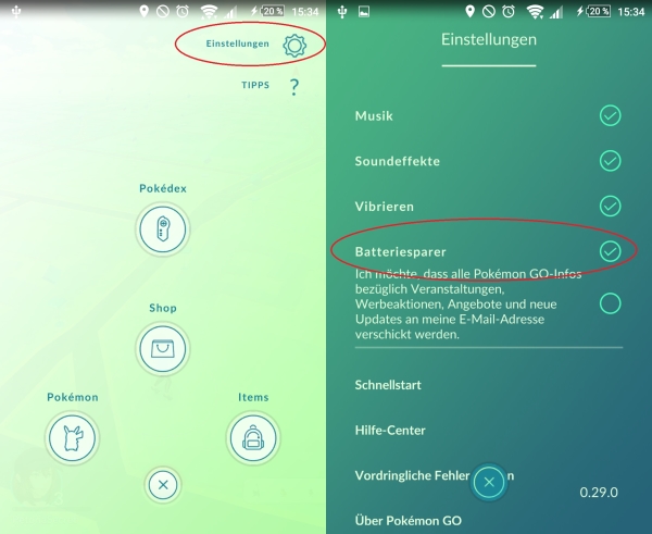 Pokémon Go Strom sparen