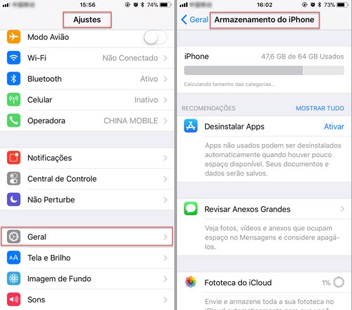 Verifique o armazenamento do iPhone