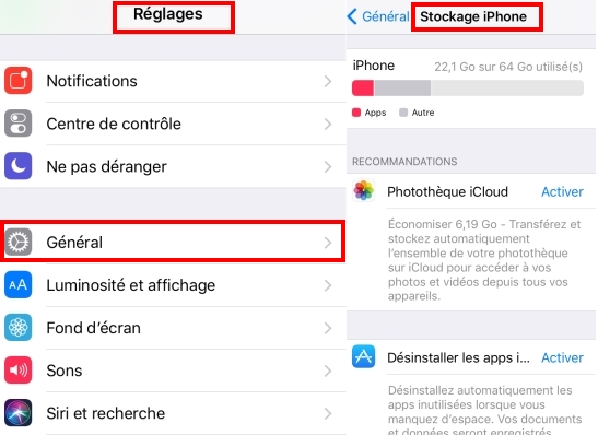 stockage iPhone 