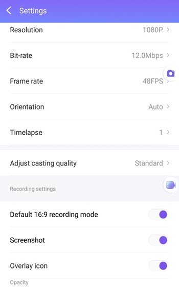 android screen record settings