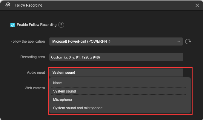 apowerrec audio input