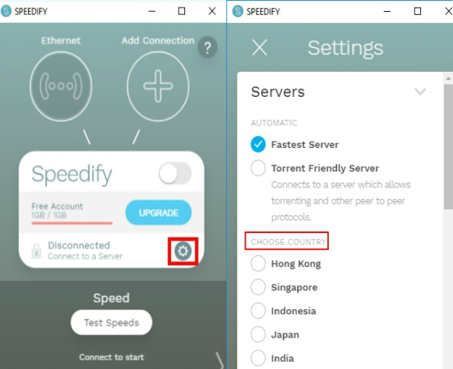 speedify interface