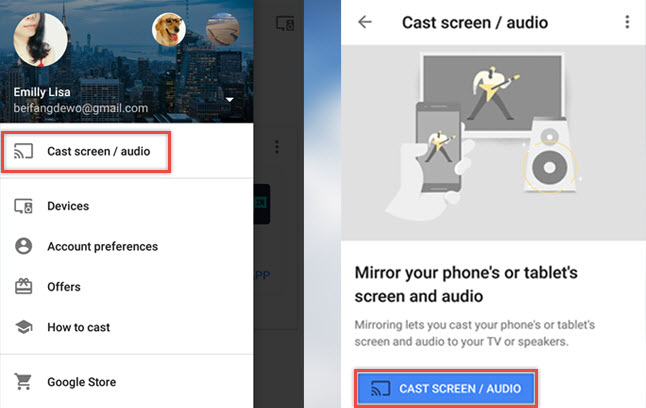 afficher écran android sur tv via chromecast