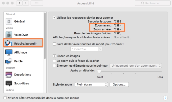 faire du zoom in zoom out sur mac 