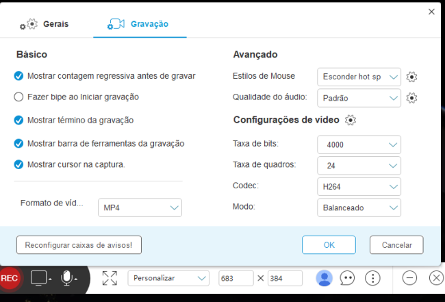 configurações gerias