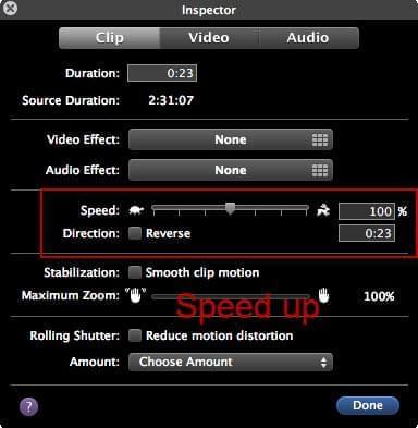 Speed up video in iMovie