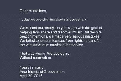 grooveshark shut down