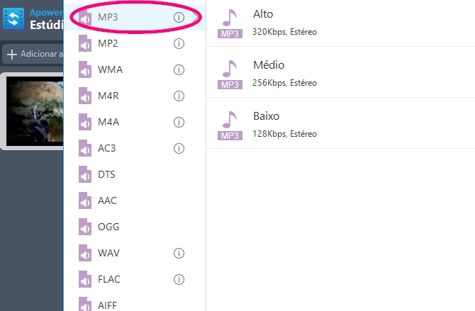 Converter para MP3 usando o Estúdio de Conversor de Vídeo