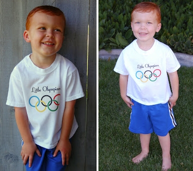 Little child wears Olympic shirt
